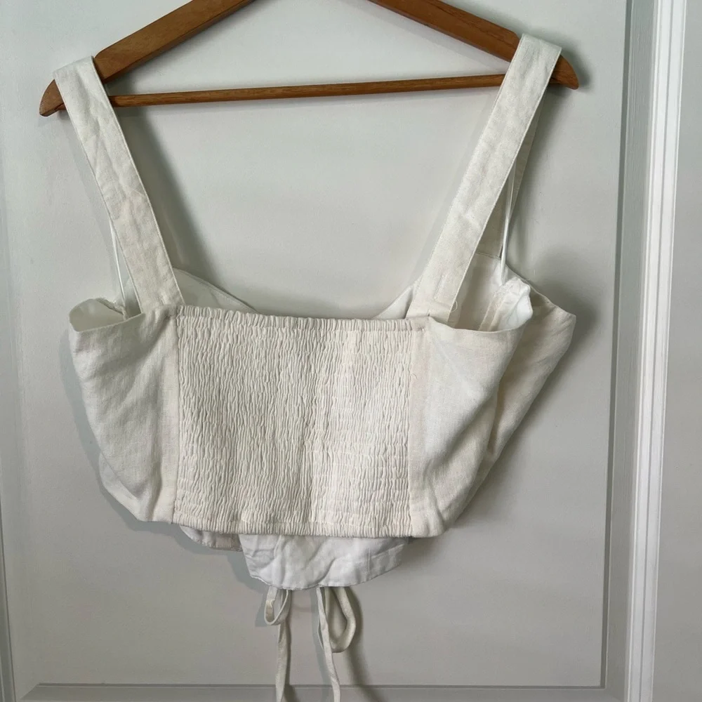 💌 A&F -‎ White Creame Lace-Up Linen-Blend Set Top - Picture 11 of 11